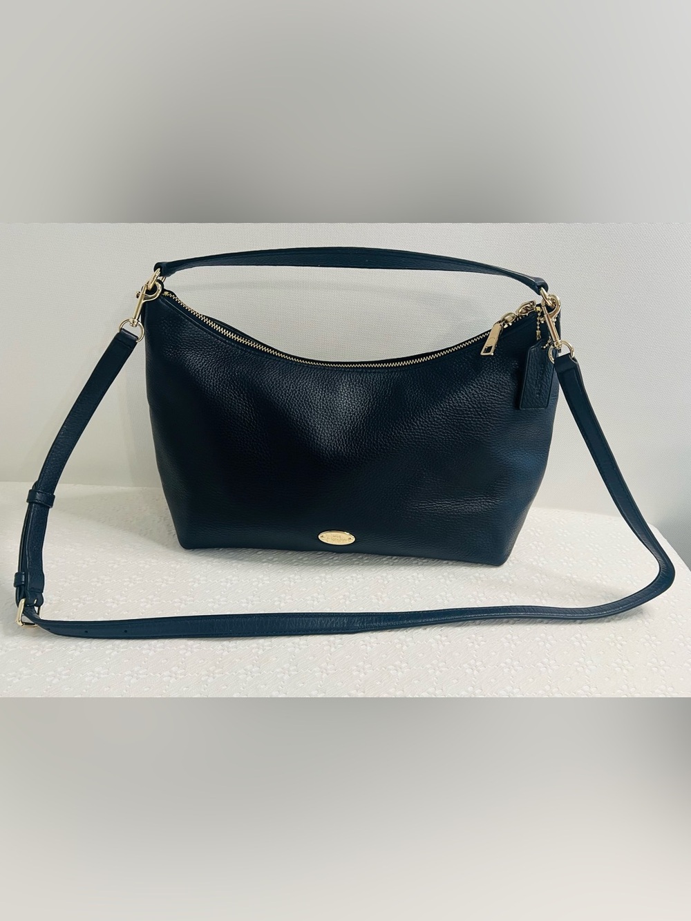 Coach F36628 East West Celeste NAVY BLUE Leather Convertible Crossbody Hobo Bag
